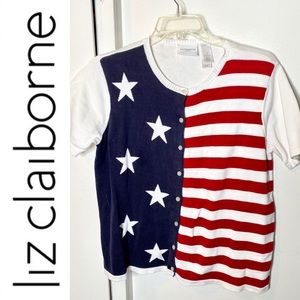 Liz Claiborne American Flag Cardigan Sweater M